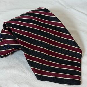 Polo Ralph Lauren Hand Made Textured Black and Red Striped Power Tie Classic